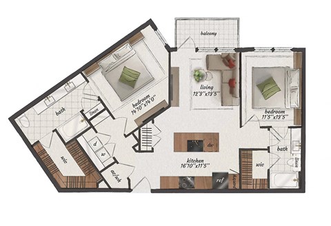 2 Bedroom, 2 Bathroom, 1050 Square Feet - B4 Floorplan at St. Elmo Apartments in Austin, TX